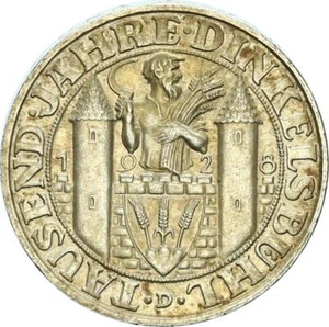 Repubblica di Weimar 3 Reichsmark 1928 D Dinkelsbühl argento per cf. J 334 - Foto 1 di 3