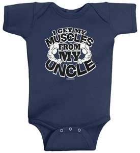 Threadrock Baby I Get My Muscles from My Uncle Infant Bodysuit Funny Fitness - Picture 1 of 10