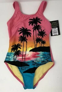 Art Class Sunset One Piece Swimsuit - Pink Girl's Size Small 6 / 6x - Picture 1 of 10