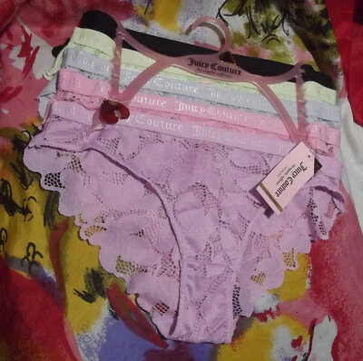 5 NUEVAS BRAGAS DE BIKINI JUICY COUTURE JC8203 5PKAX LOGO CINTURA ENCAJE DESCARADO M Foto 1 de 2