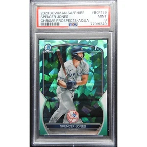 2023 Spencer Jones 1st Bowman Sapphire Aqua #BCP-139 #/55 PSA 9 Yankees - Picture 1 of 4