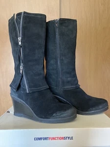 GH Bass Zipper Accent~Black Suede Mid-Calf Boot 10M- Wedge Heel~NIB - Picture 1 of 9