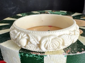 Armband Armreif Rosen geformt cremeweiß Zelluloid Vintage detailliert stapelbar - Bild 1 von 8