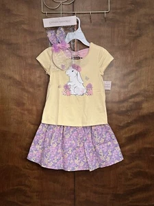 Catherine Malandrino Floral Bunny Top & Skirt Set w/ Headband Girls M 7/8 Cotton - Picture 1 of 16