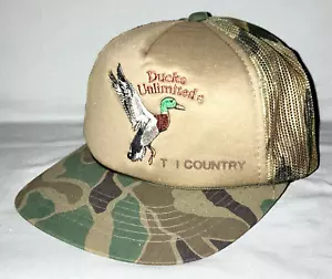 Cappello camionista mimetico Ducks Unlimited berretto da baseball in rete espansa "T I Country" vintage? - Foto 1 di 9