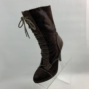 Max Studio Less Boots Brown Cap Toe Lace Up Heels Sherpa Lined Size 8M - Picture 1 of 12