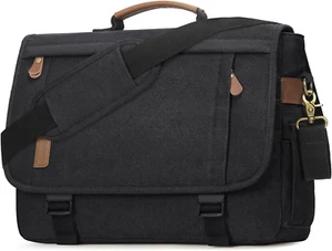 Messenger Bag for Men 17-17.3 Inch Laptop Bag Water-Resistant Canvas Computer Sh - Picture 1 of 12