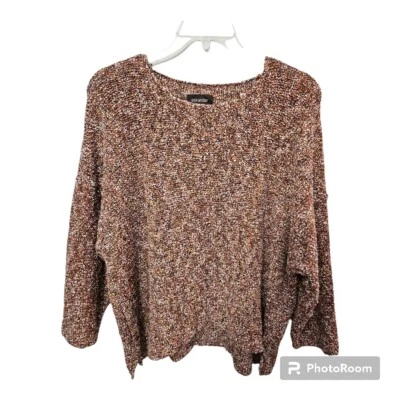 Eskandar Size O/S (One Size) Variegated Brown Cotton Blend Textured Sweater - Image 1 of 4