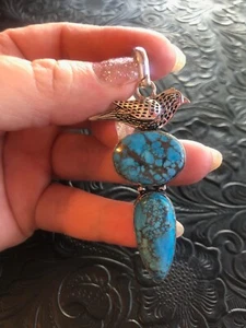 Bluebird Turquoise Pendant Shadow Bezel 2.75" Artisan Southwest - Picture 1 of 3
