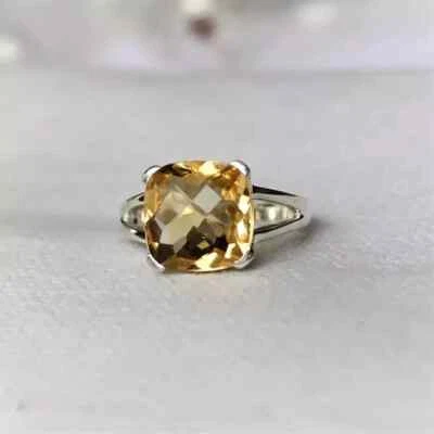 Citrine Solid 925 Sterling Silver Statement Handmade Popular Ring All Size R357 - Image 1 of 3