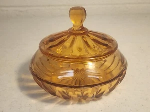 Vintage MCM Mid Century Amber Glass Powder Candy Dish - Picture 1 of 4