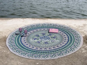 Indian Mandala Round Cotton tapestry Hippie Bohemian Roundie 72" Yoga Mat Sheet - Picture 1 of 3