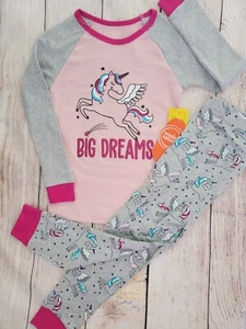 Pigiama nuovo con etichette Wonder Nation grigio/rosa UNICORNO Big Dream pigiama pantaloni lunghi e camicia 4T ragazza - Foto 1 di 1