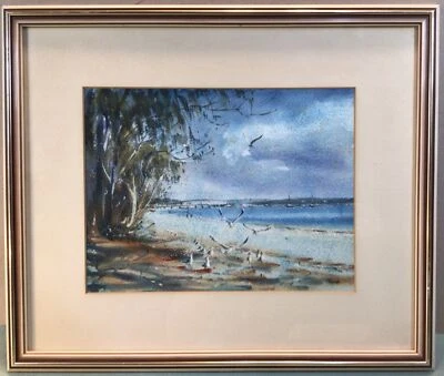 Artist Pringle Seagulls By The Seaside Framed Watercolour Painting 1970s - image 1 of 3