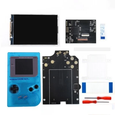 IPS Backlight LCD Screen Kit+ Pre-Cut shell Case For Game Boy GBO/DMG-Clear Blue - Image 1 of 4