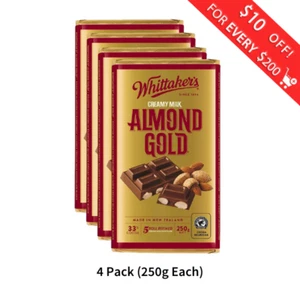 Whittaker's Almond Gold Chocolate Block 250g (Pack of 4) (Made in New Zealand) - Picture 1 of 2