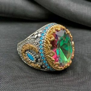 Anillo de turmalina de plata de ley 925 para hombre. Aspecto elegante. Hecho a mano en Turquía. - Imagen 1 de 10