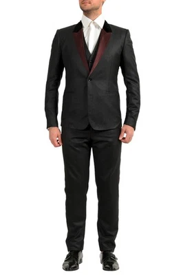 Traje de tres piezas Dolce & Gabbana gris seda lana rayas dos botones para hombre Foto 1 de 4