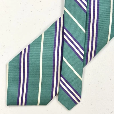 Corbata Land's End USA para hombre azul verdoso patrón de rayas 100 % seda Foto 1 de 4