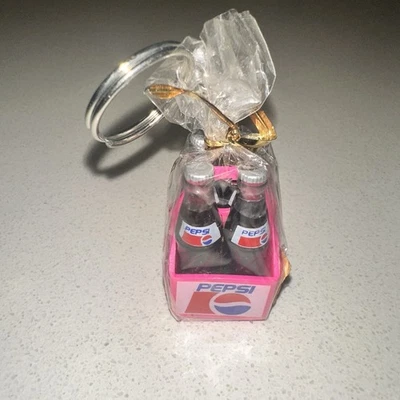 vintage Pepsi Cola keychain miniature Four pack of Pepsi bottles in a Pink crate - Image 1 of 4