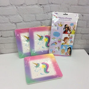 Rainbow Unicorn Birthday Party Plates (3 Pks) & Photo Booth Props Paper Sparkle - Picture 1 of 5