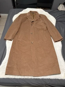 Hugo Boss Mens Tan Wool Trench Coat Size 40R Jacket Button - Picture 1 of 12