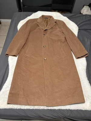 Hugo Boss Mens Tan Wool Trench Coat Size 40R Jacket Button - Image 1 of 4