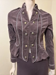 Women’s Brown Cotton Velvet Stretch Slim Metallic Button Hooks Size S Jacket - Picture 1 of 24