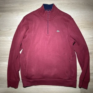 Lacoste Herren 1/4 Reißverschluss Pullover XL Größe 6 Burgund Alligator Logo Preppy Vibe - Bild 1 von 8