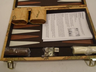 GO GAMES 15" Leatherette Backgammon game+ Old World Map Design case Complete - Image 1 of 4
