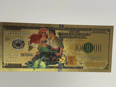 My Little Mermaid 1 Million $ 24k Gold Foil Federal Reserve Note Free Shipping - Image 1 of 4
