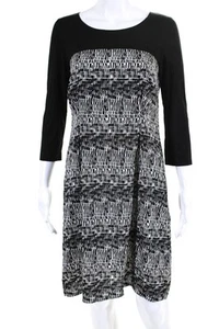 DKNY Womens Long Sleeve Scoop Neck Printed Dress Black White Size Small - Picture 1 of 6