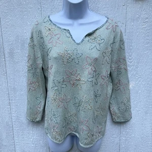 Neu mit Etikett Sigrid Olsen HomeSpunFlowers Damen-Strickpullover mit Blumenmuster Pullover M - Bild 1 von 6