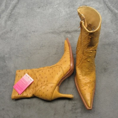 Botas Rudel Avestruz Mujeres 9 Amarillas Punta Tacón Tobillo Cremallera Botas Exóticas NUEVAS Foto 1 de 4