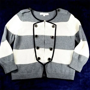 Maglione donna The Loft S grigio a righe cardigan blazer marinaio fascia da marcia - Foto 1 di 16