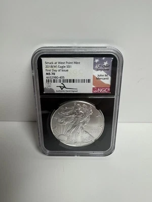2018(W) Silver American Eagle 🚨NGC MS70🚨 Mercanti Signed First Day of Issue - Image 1 of 3