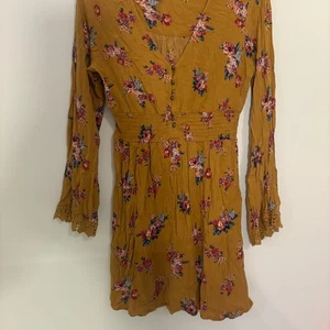 Xhilaration Floral Print Long Sleeve Mini Dress Casual Boho Women's - Picture 1 of 6