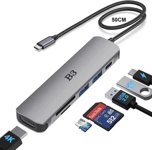 USB C Hub HDMI Adapter for MacBook Air Pro 7 in 1 4K Dongle Multiport Converter - Picture 1 of 7