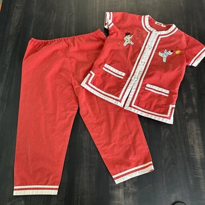 Vintage Plum Blossoms Child Sz 6 Chinese Pajama Set Embroidered Lightweight READ - Image 1 of 4