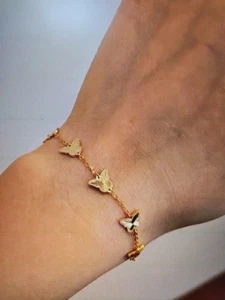Butterfly Bracelet Gold 15 Cm By 4 Cm 14k Plated - Picture 1 of 3