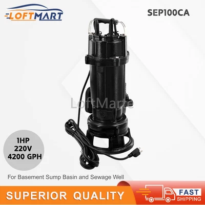 Bomba amoladora de aguas residuales 220V 1HP 4200 GPH 2''NPT para sótano sumidero lavabo pozo de aguas residuales Foto 1 de 4