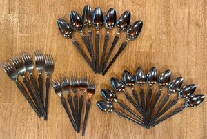 Vintage 27-teiliges Interpur Japan Edelstahl Besteck Set Silber Schwarz Sehr Selten Muster - Bild 1 von 13