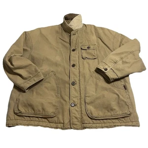 VTG Abercrombie & Fitch Sherpa Lined Chore Barn Field Khaki Jacket Men 2XL FLAWS - Picture 1 of 14