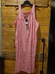 Aria Salmon Pink Floral Sleeveless Cotton Nightgown Plus size 3X Pockets  NWT - Picture 1 of 2