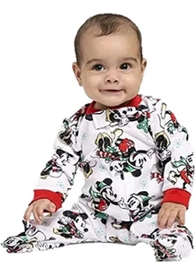Disney Christmas Pajamas Sz 3/6 Month Sleeper Bodysuit Mickey Minnie Mouse New - Picture 1 of 1