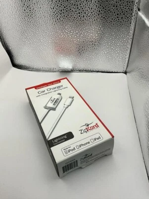 ZipKord Car Charger with Fast charging Cable For  iPod/iPhone/iPad - White/Gray - Image 1 of 2