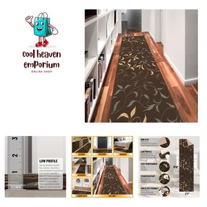 Alfombra de corredor interior Ottohome Collection antideslizante diseño hojas de goma 3x10,... - Imagen 1 de 14