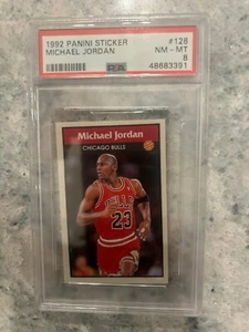 Michael Jordan 1992 Panini Sticker #128 PSA Graded Near Mint - Mint "8" NBA HOF - Picture 1 of 2