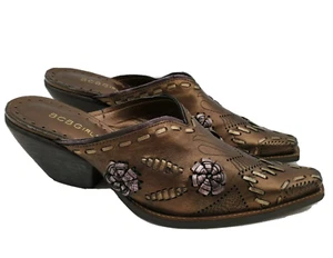 BCBGirls Brown Leather Mule Clogs Size 6.5 Floral Western Boho Slip On Heels - Picture 1 of 9