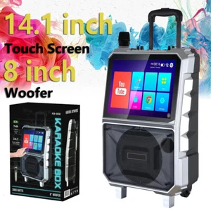 Portable Karaoke Machine 14" Tablet 8" Woofer Bluetooth Speaker W/ Wireless Mic - Picture 1 of 16